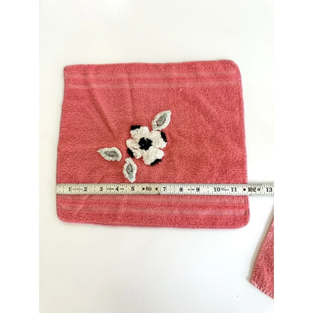 Vintage Cannon Pink 3D Flower Hand Towel & Washcloth Made in U.S.A. Set Of 2